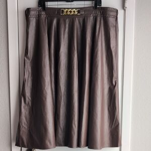 *Sold* Shein Faux Leather A-line Skirt with Gold Belt Detail